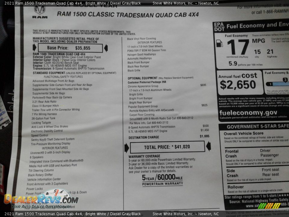2021 Ram 1500 Tradesman Quad Cab 4x4 Bright White / Diesel Gray/Black Photo #27