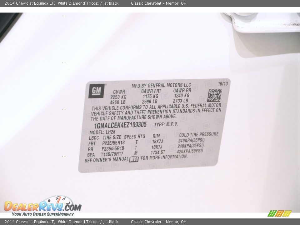 2014 Chevrolet Equinox LT White Diamond Tricoat / Jet Black Photo #18