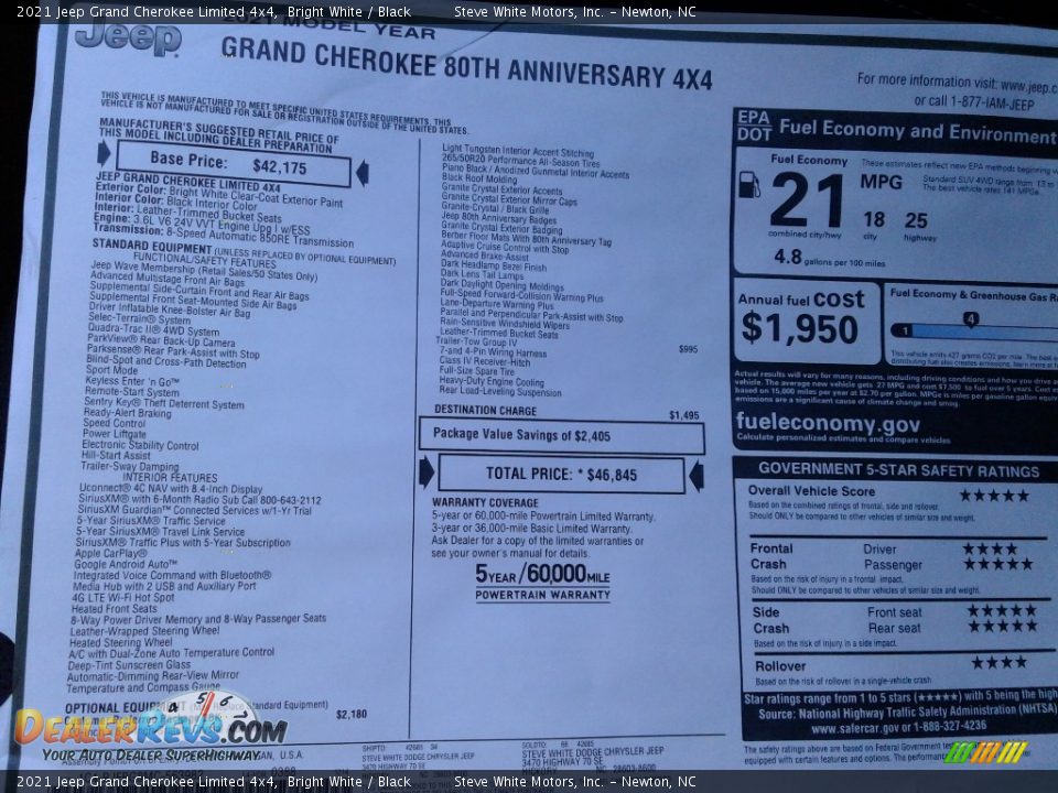 2021 Jeep Grand Cherokee Limited 4x4 Bright White / Black Photo #32