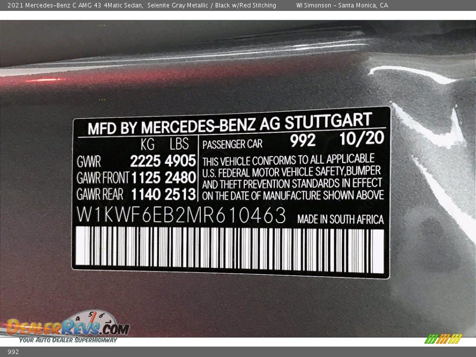 Mercedes-Benz Color Code 992 Selenite Gray Metallic