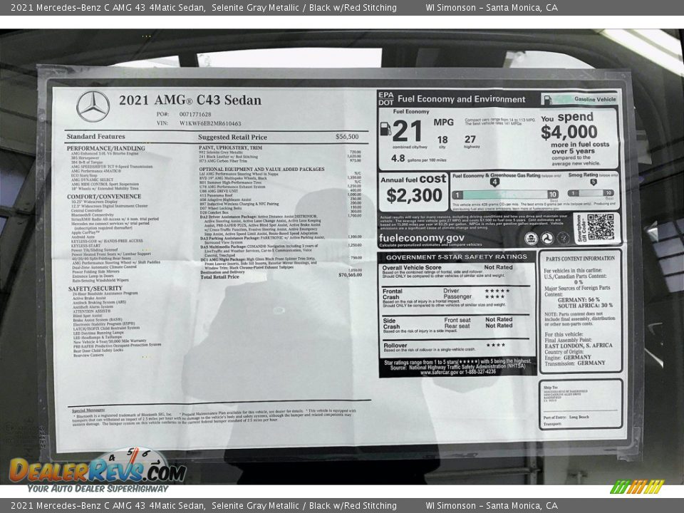 2021 Mercedes-Benz C AMG 43 4Matic Sedan Window Sticker Photo #11