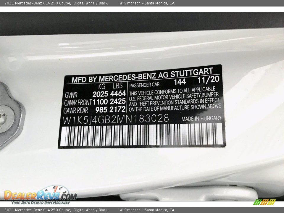 2021 Mercedes-Benz CLA 250 Coupe Digital White / Black Photo #10