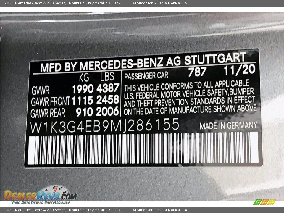 2021 Mercedes-Benz A 220 Sedan Mountain Grey Metallic / Black Photo #10