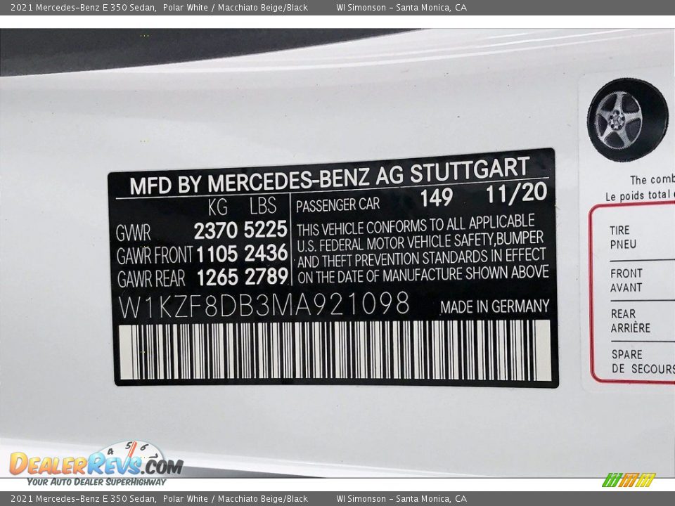 2021 Mercedes-Benz E 350 Sedan Polar White / Macchiato Beige/Black Photo #10