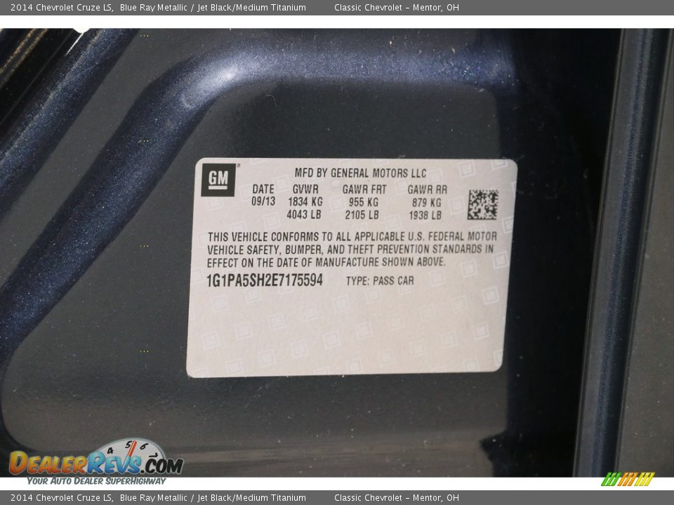 2014 Chevrolet Cruze LS Blue Ray Metallic / Jet Black/Medium Titanium Photo #17