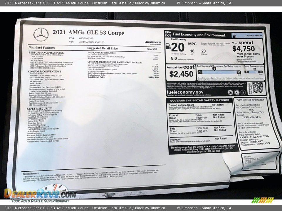 2021 Mercedes-Benz GLE 53 AMG 4Matic Coupe Window Sticker Photo #11