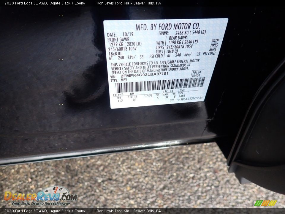 2020 Ford Edge SE AWD Agate Black / Ebony Photo #13
