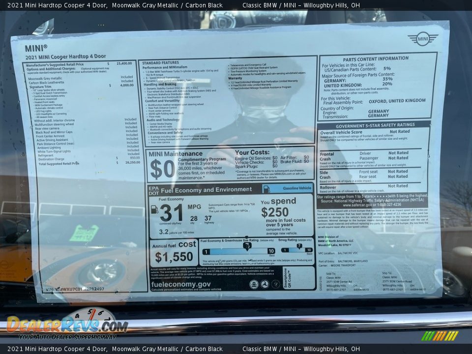 2021 Mini Hardtop Cooper 4 Door Window Sticker Photo #6