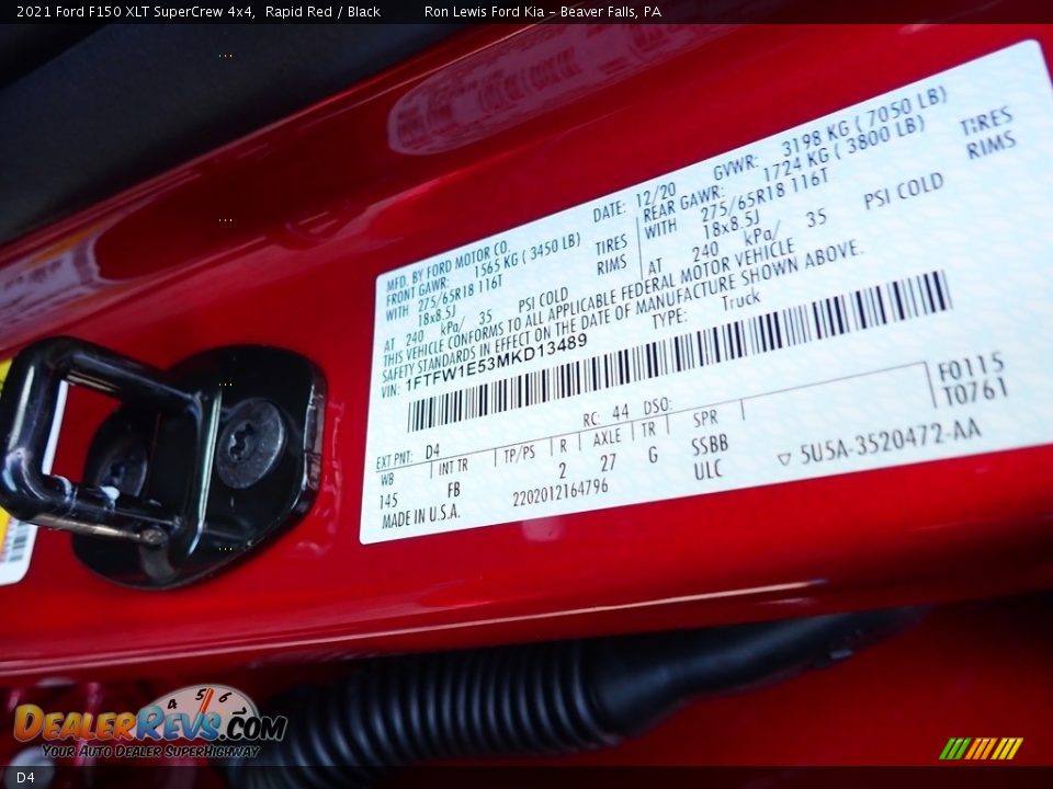 Ford Color Code D4 Rapid Red