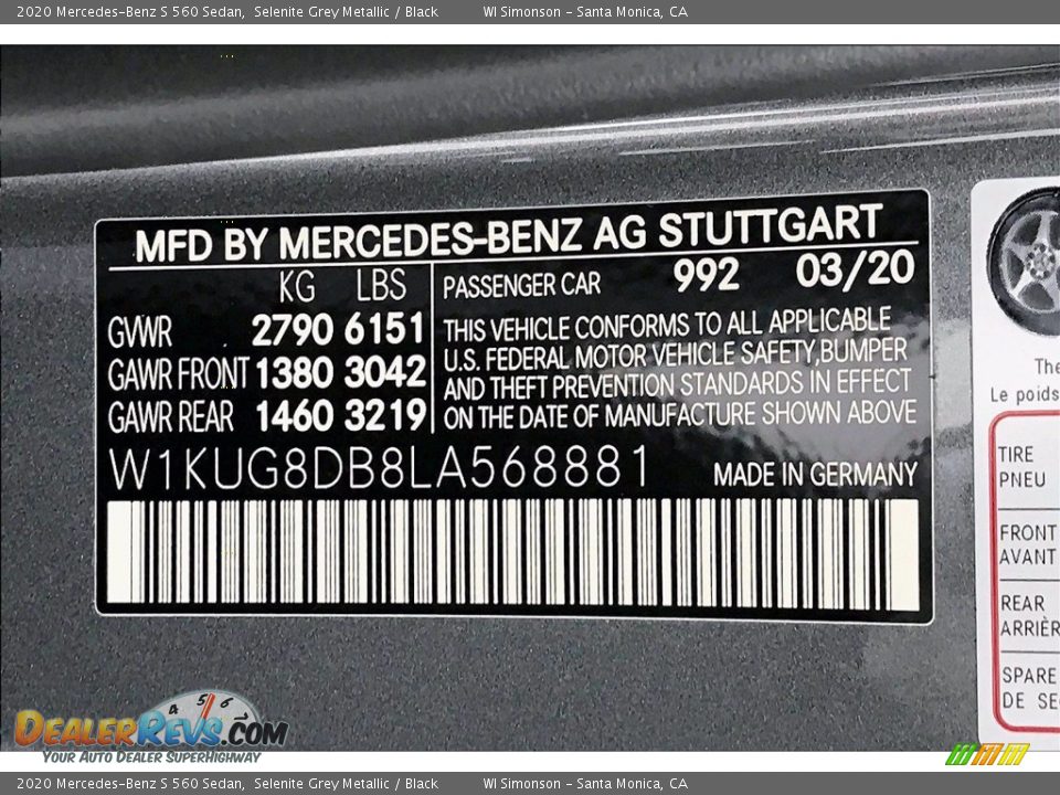 2020 Mercedes-Benz S 560 Sedan Selenite Grey Metallic / Black Photo #10