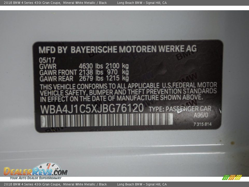 2018 BMW 4 Series 430i Gran Coupe Mineral White Metallic / Black Photo #18
