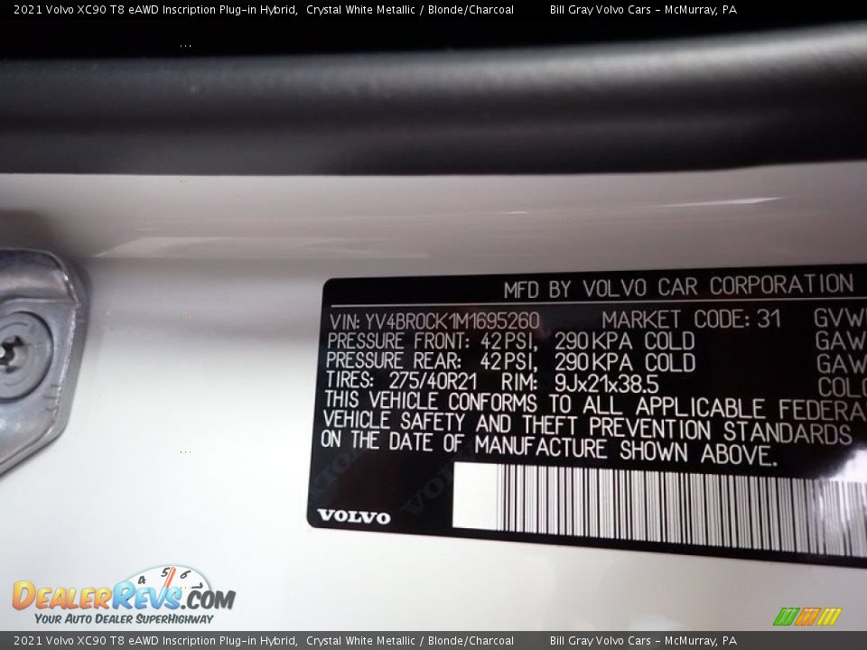 2021 Volvo XC90 T8 eAWD Inscription Plug-in Hybrid Crystal White Metallic / Blonde/Charcoal Photo #11