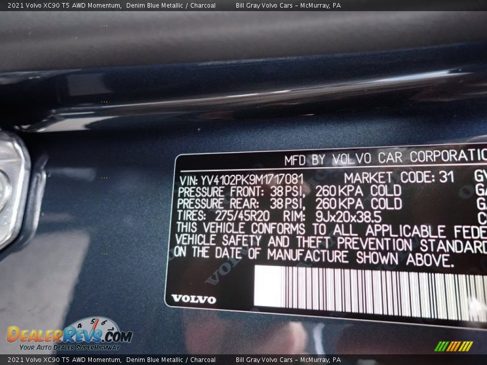 2021 Volvo XC90 T5 AWD Momentum Denim Blue Metallic / Charcoal Photo #11