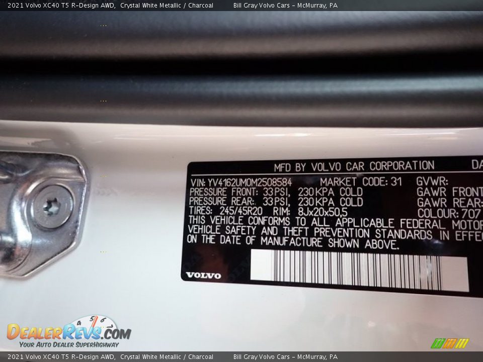 2021 Volvo XC40 T5 R-Design AWD Crystal White Metallic / Charcoal Photo #10