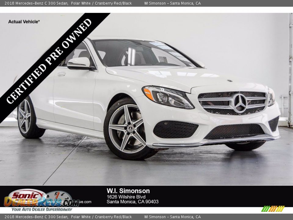 2018 Mercedes-Benz C 300 Sedan Polar White / Cranberry Red/Black Photo #1