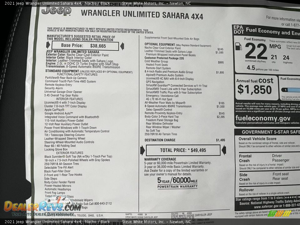 2021 Jeep Wrangler Unlimited Sahara 4x4 Window Sticker Photo #30