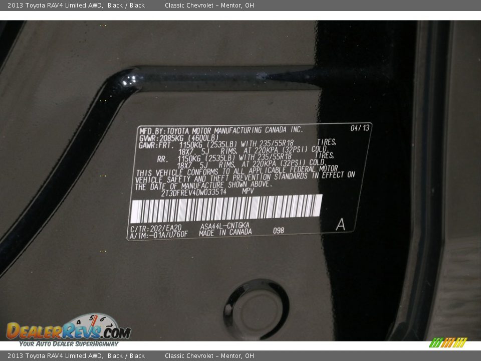 2013 Toyota RAV4 Limited AWD Black / Black Photo #20