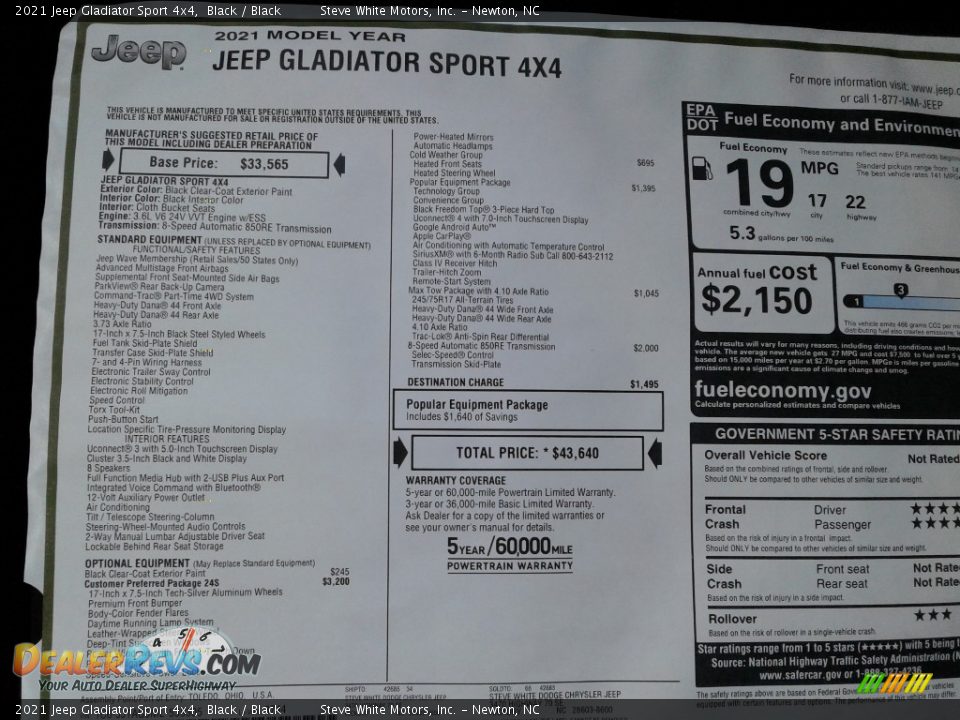 2021 Jeep Gladiator Sport 4x4 Black / Black Photo #26