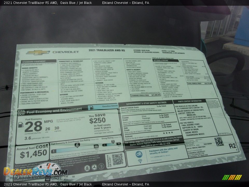 2021 Chevrolet TrailBlazer RS AWD Window Sticker Photo #35