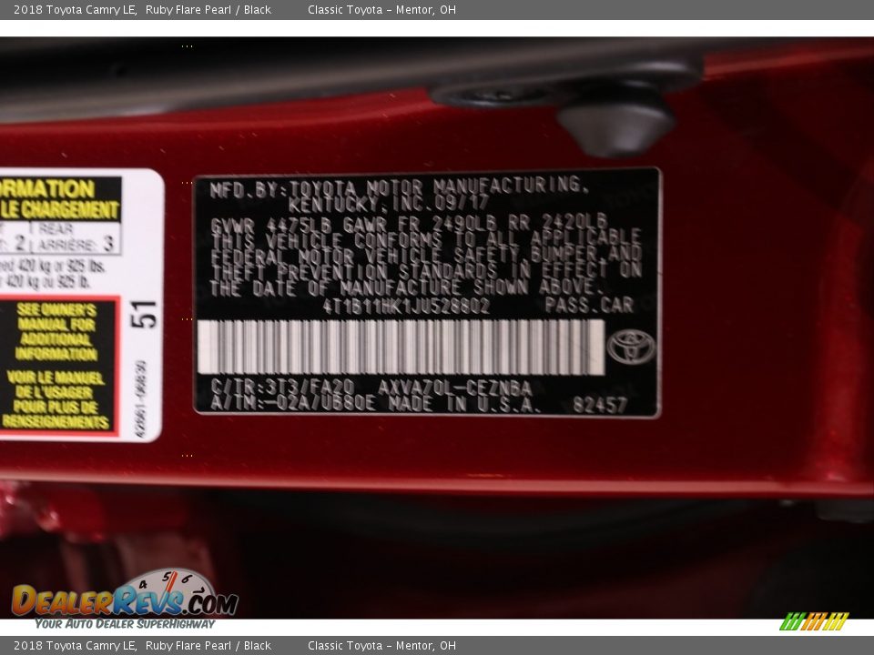 2018 Toyota Camry LE Ruby Flare Pearl / Black Photo #21