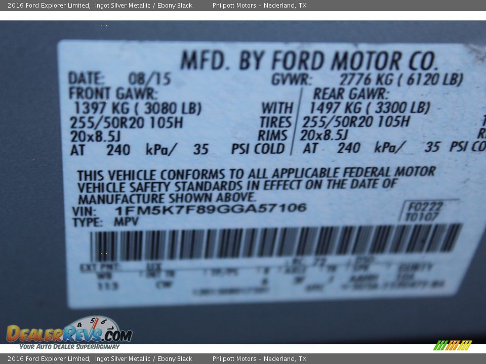 2016 Ford Explorer Limited Ingot Silver Metallic / Ebony Black Photo #34