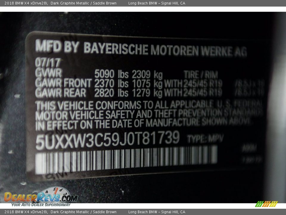 2018 BMW X4 xDrive28i Dark Graphite Metallic / Saddle Brown Photo #17