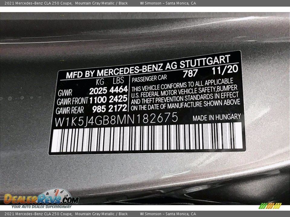 2021 Mercedes-Benz CLA 250 Coupe Mountain Gray Metallic / Black Photo #10