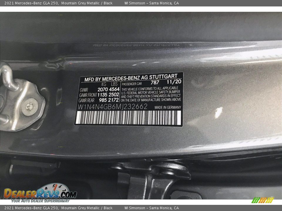 2021 Mercedes-Benz GLA 250 Mountain Grey Metallic / Black Photo #12