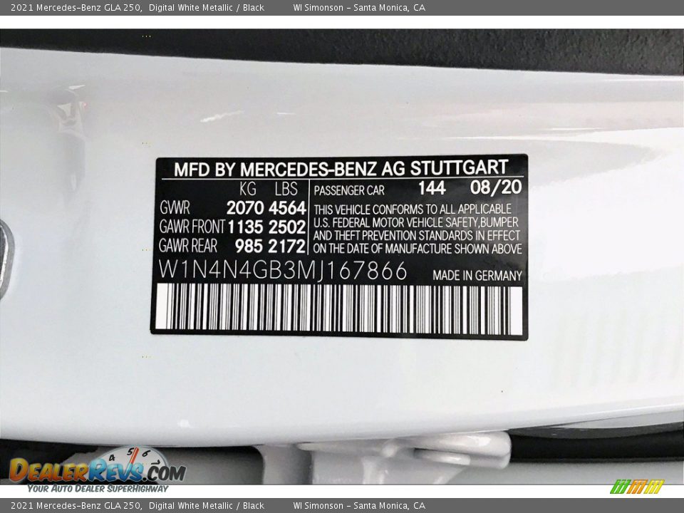 2021 Mercedes-Benz GLA 250 Digital White Metallic / Black Photo #11