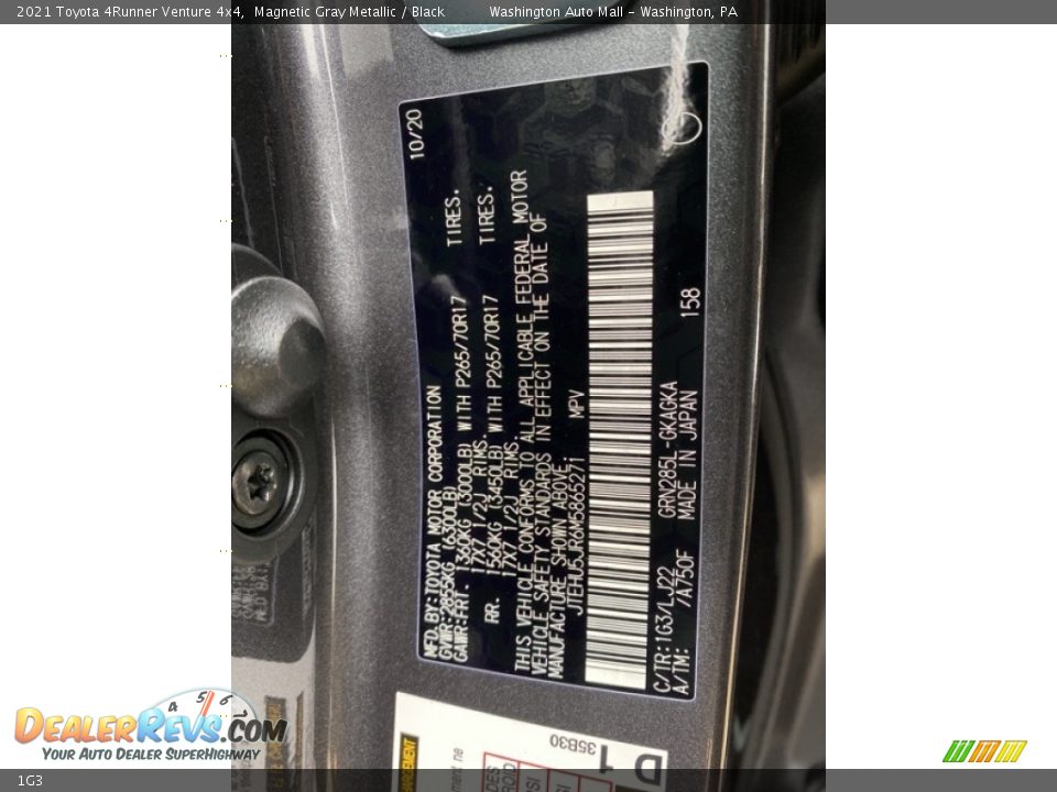 Toyota Color Code 1G3 Magnetic Gray Metallic