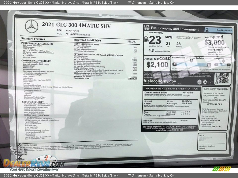 2021 Mercedes-Benz GLC 300 4Matic Mojave Silver Metallic / Silk Beige/Black Photo #10
