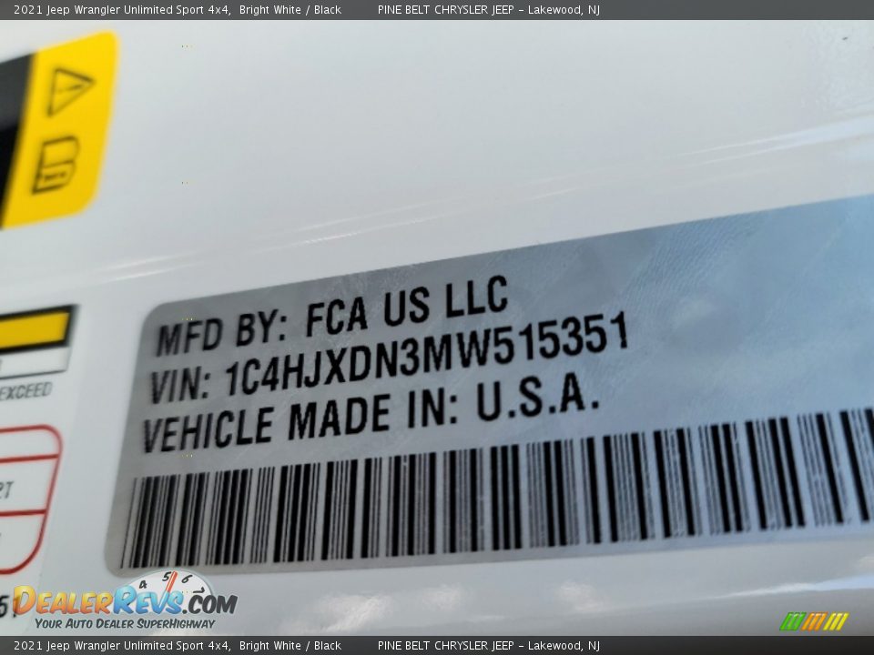 2021 Jeep Wrangler Unlimited Sport 4x4 Bright White / Black Photo #12