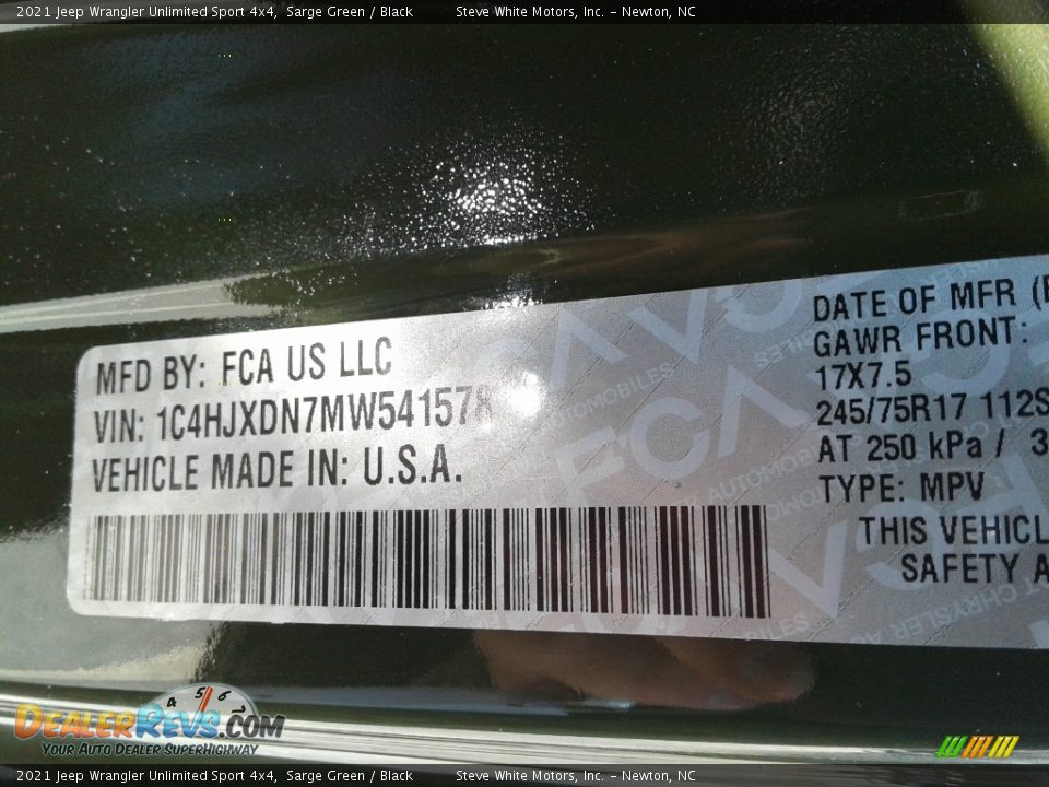 2021 Jeep Wrangler Unlimited Sport 4x4 Sarge Green / Black Photo #28