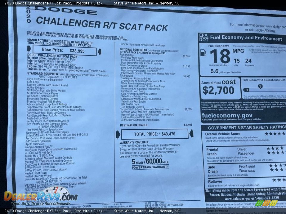 2020 Dodge Challenger R/T Scat Pack Window Sticker Photo #26