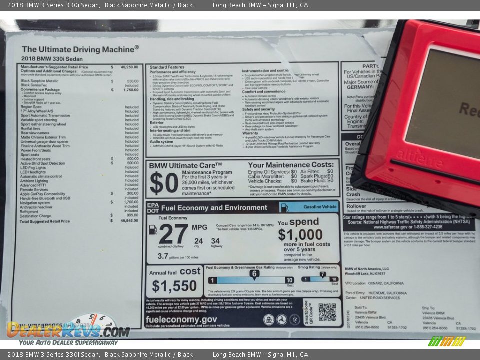 2018 BMW 3 Series 330i Sedan Black Sapphire Metallic / Black Photo #10