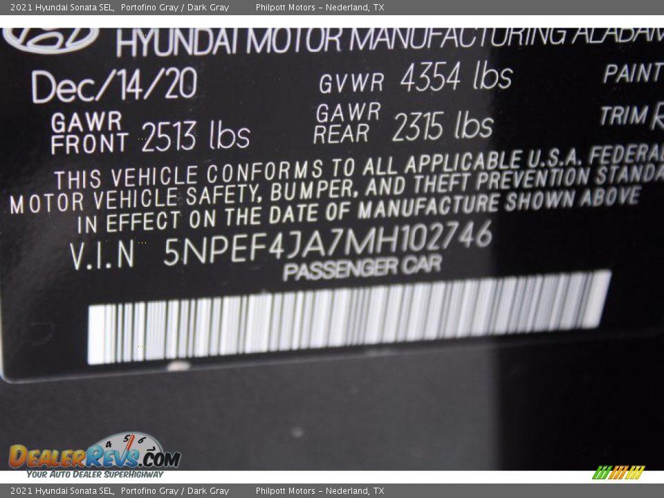 2021 Hyundai Sonata SEL Portofino Gray / Dark Gray Photo #24