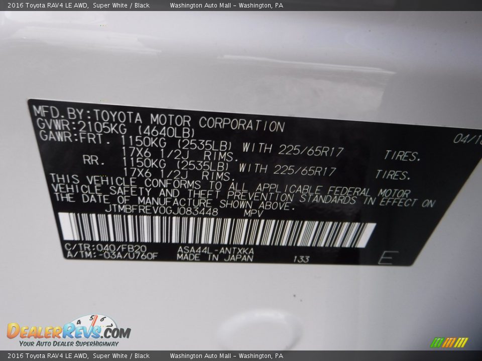 2016 Toyota RAV4 LE AWD Super White / Black Photo #27