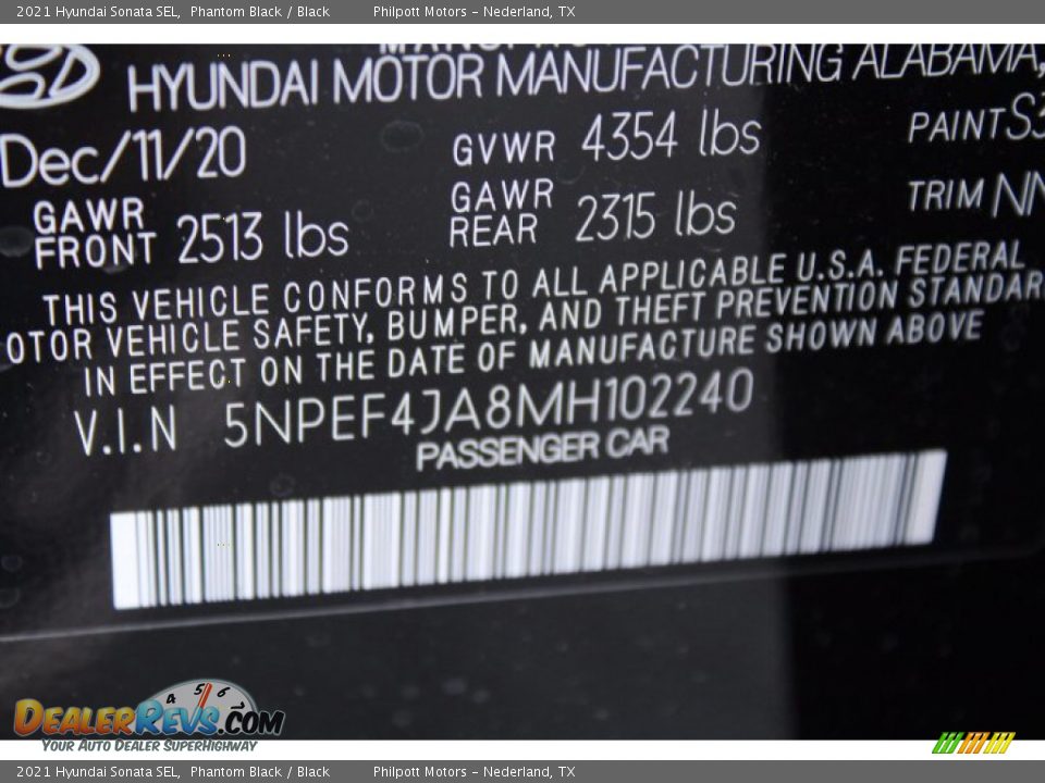 2021 Hyundai Sonata SEL Phantom Black / Black Photo #24