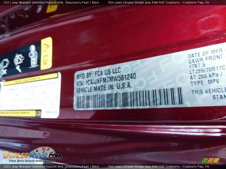 2021 Jeep Wrangler Unlimited Rubicon 4x4 Snazzberry Pearl / Black Photo #20