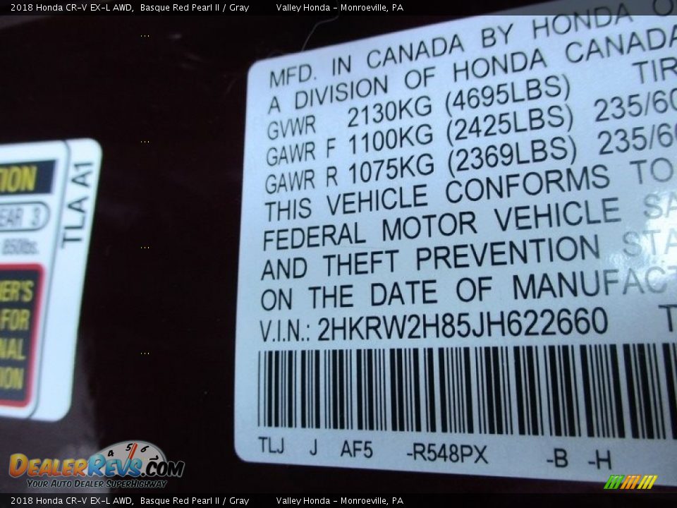 2018 Honda CR-V EX-L AWD Basque Red Pearl II / Gray Photo #19