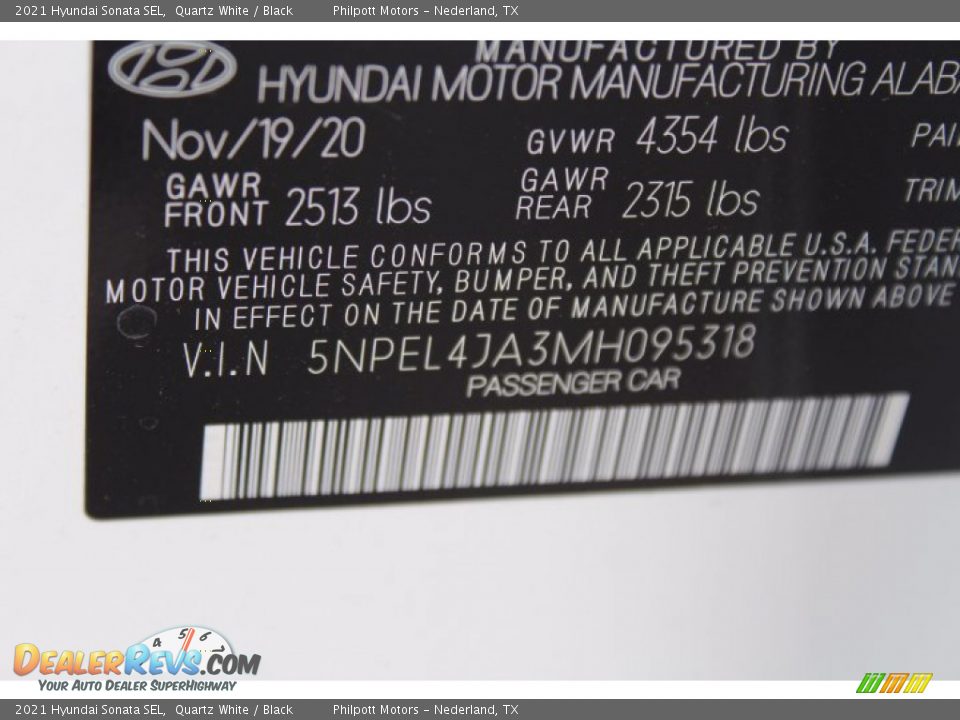 2021 Hyundai Sonata SEL Quartz White / Black Photo #24