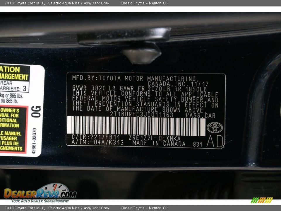 2018 Toyota Corolla LE Galactic Aqua Mica / Ash/Dark Gray Photo #18