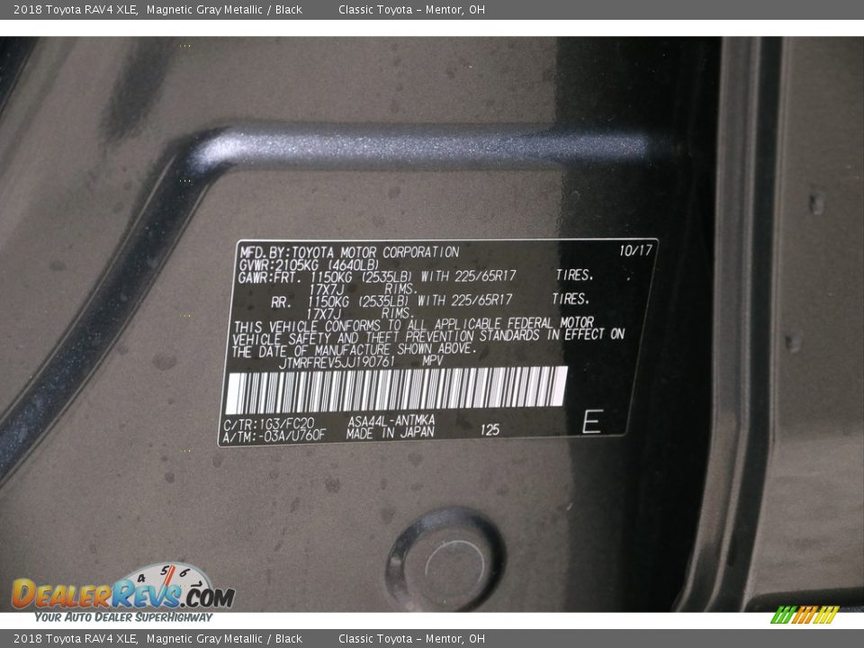 2018 Toyota RAV4 XLE Magnetic Gray Metallic / Black Photo #19