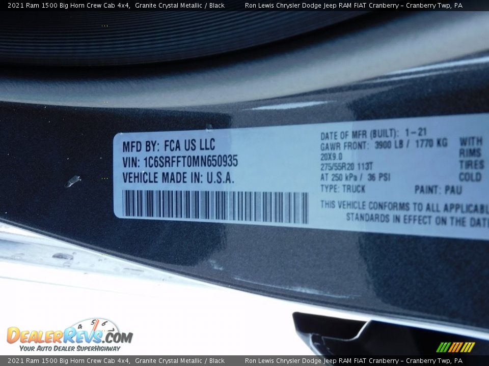 2021 Ram 1500 Big Horn Crew Cab 4x4 Granite Crystal Metallic / Black Photo #20