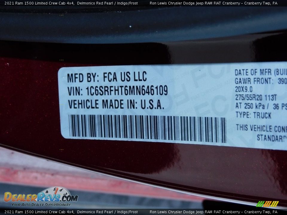 2021 Ram 1500 Limited Crew Cab 4x4 Delmonico Red Pearl / Indigo/Frost Photo #20