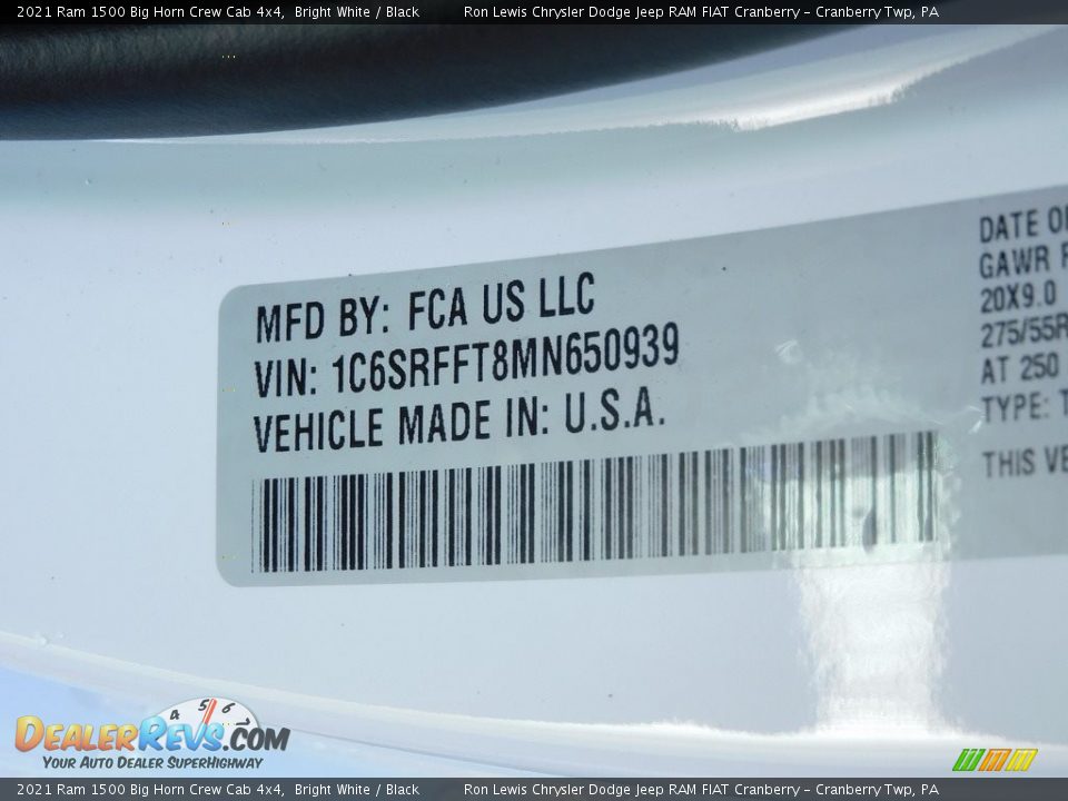 2021 Ram 1500 Big Horn Crew Cab 4x4 Bright White / Black Photo #20