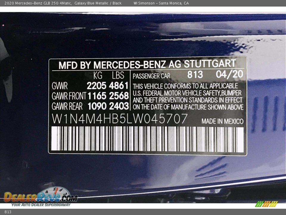 Mercedes-Benz Color Code 813 Galaxy Blue Metallic