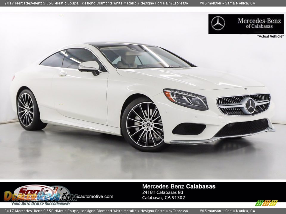 2017 Mercedes-Benz S 550 4Matic Coupe designo Diamond White Metallic / designo Porcelain/Espresso Photo #1