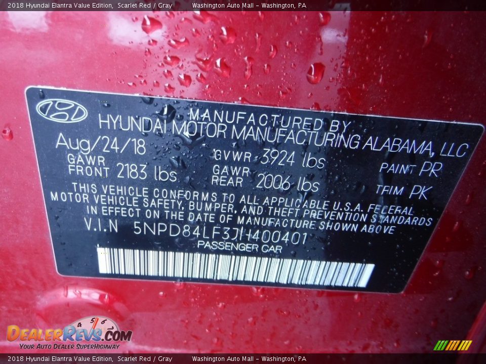2018 Hyundai Elantra Value Edition Scarlet Red / Gray Photo #27