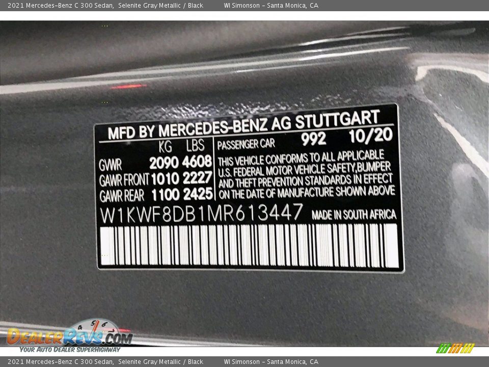 2021 Mercedes-Benz C 300 Sedan Selenite Gray Metallic / Black Photo #10